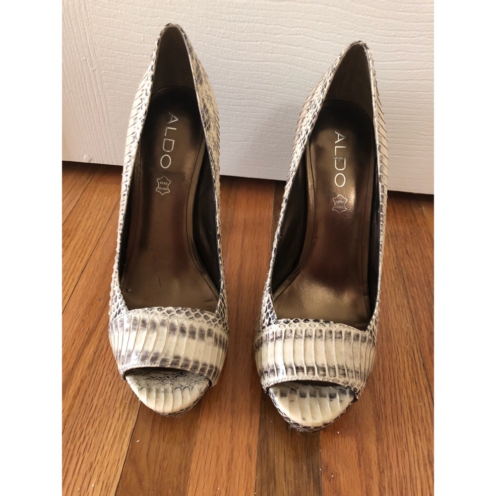 Aldo Crocodile Platform Peep Toe Pumps